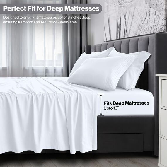 LUX Décor Twin XL Bettlaken-Set, 3-teilig, ultraweiches Mikrofaser, mit Bettlaken, 40,6 cm tiefem Spannbetttuch und Kissenbezug, kühlend und atmungsaktiv, Hotel-Luxus, Oeko-TEX - Weiß