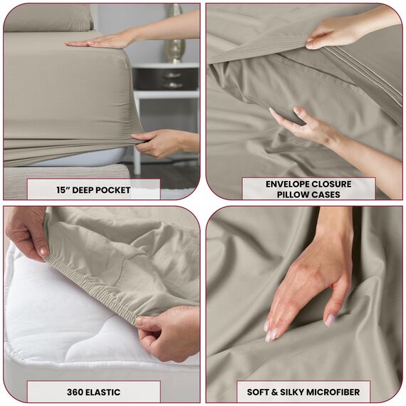 LUX Décor Cal Bettwäsche-Set für King-Size-Betten – 4-teiliges ultraweiches Mikrofaser-Bettlaken mit Bettlaken, 40,6 cm tiefem Spannbetttuch und Kissenbezügen, kühlend und atmungsaktiv, Hotel-Luxus