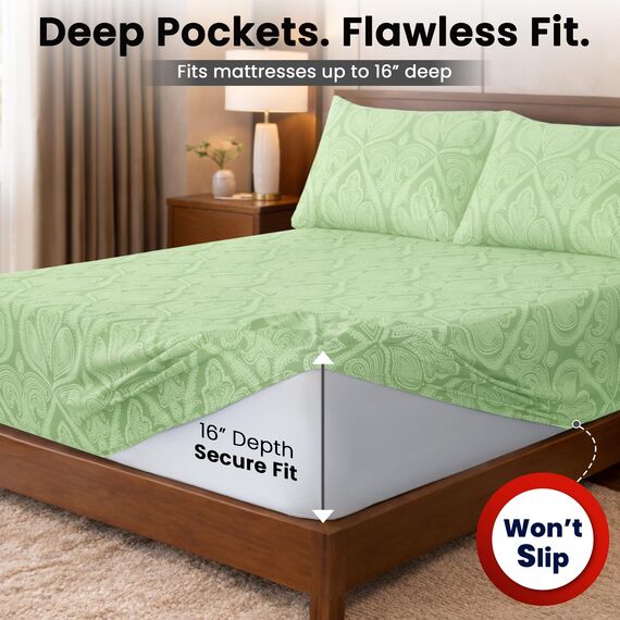LUX Décor Paisley Bettwäsche-Set für Doppelbett, 4-teiliges ultraweiches Mikrofaser-Bettlaken mit Bettlaken, 40,6 cm tiefem Spannbetttuch und 2 Kissenbezügen, atmungsaktiv, Schlafzimmer-Dekor