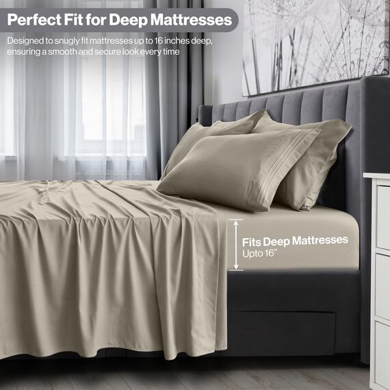 LUX Décor Cal Bettwäsche-Set für King-Size-Betten – 4-teiliges ultraweiches Mikrofaser-Bettlaken mit Bettlaken, 40,6 cm tiefem Spannbetttuch und Kissenbezügen, kühlend und atmungsaktiv, Hotel-Luxus