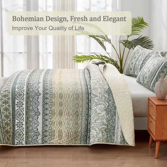 WONGS BEDDING Boho-Bettwäsche-Set, Queensize-Größe, Beige, 3-teilig, gestreift, Boho-Stil, weiche, leichte Mikrofaser, für alle Jahreszeiten (248 x 228 cm)