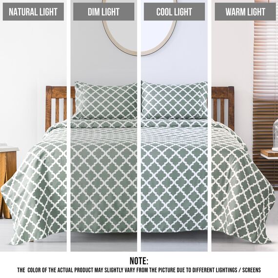 LUX Décor Quatrefoil Bettwäsche-Set für Doppelbett, 3-teiliges ultraweiches Mikrofaser-Bettlaken mit Bettlaken, 40,6 cm tiefem Spannbetttuch und Kissenbezügen, atmungsaktiv, Schlafzimmer-Dekor