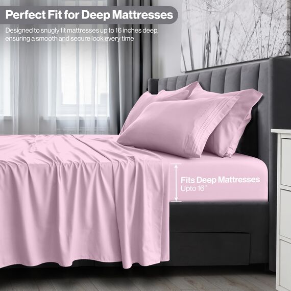 LUX Décor Bettwäsche-Set für Doppelbett, 3-teilig, ultraweiches Mikrofaser-Bettlaken mit Bettlaken, 40,6 cm tiefem Spannbetttuch und Kissenbezug, kühlend und atmungsaktiv, Hotel-Luxus, Oeko-TEX - Rosa