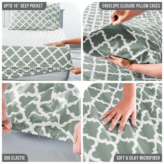 LUX Décor Quatrefoil Bettwäsche-Set für Doppelbett, 3-teiliges ultraweiches Mikrofaser-Bettlaken mit Bettlaken, 40,6 cm tiefem Spannbetttuch und Kissenbezügen, atmungsaktiv, Schlafzimmer-Dekor