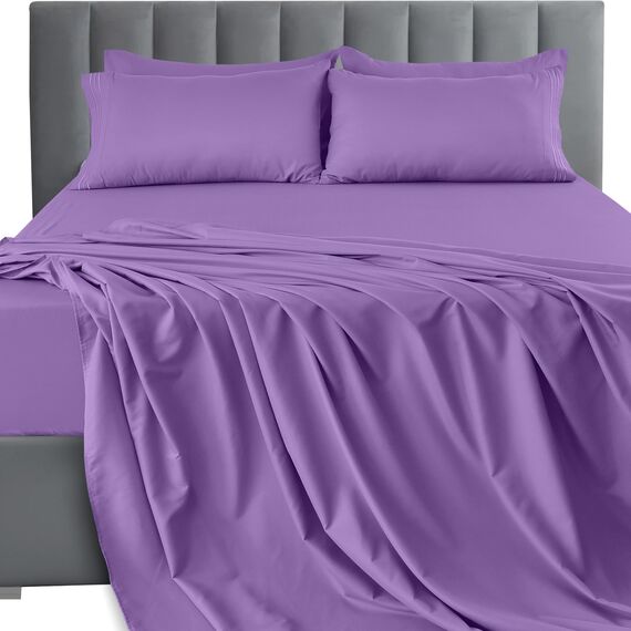 LUX Décor Cal King-Bettwäsche-Set – 4-teiliges ultraweiches Mikrofaser-Bettlaken mit Bettlaken, 40,6 cm tiefem Spannbetttuch und Kissenbezügen, kühlend und atmungsaktiv, Hotel-Luxus, Oeko-TEX - Lila