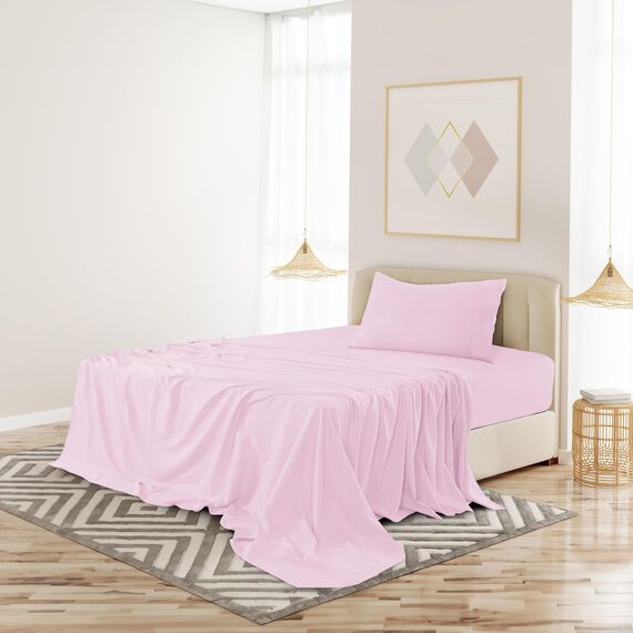 LUX Décor Bettwäsche-Set für Doppelbett, 3-teilig, ultraweiches Mikrofaser-Bettlaken mit Bettlaken, 40,6 cm tiefem Spannbetttuch und Kissenbezug, kühlend und atmungsaktiv, Hotel-Luxus, Oeko-TEX - Rosa