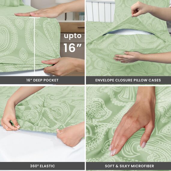 LUX Décor Paisley Bettwäsche-Set für Doppelbett, 4-teiliges ultraweiches Mikrofaser-Bettlaken mit Bettlaken, 40,6 cm tiefem Spannbetttuch und 2 Kissenbezügen, atmungsaktiv, Schlafzimmer-Dekor