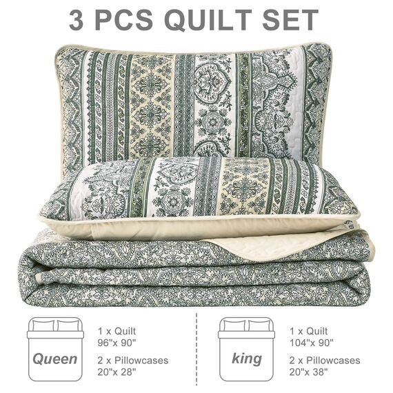 WONGS BEDDING Boho-Bettwäsche-Set, Queensize-Größe, Beige, 3-teilig, gestreift, Boho-Stil, weiche, leichte Mikrofaser, für alle Jahreszeiten (248 x 228 cm)
