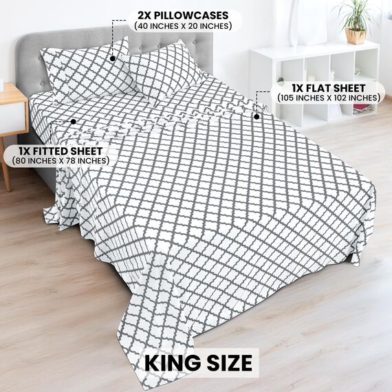LUX Décor Bettwäsche-Set für King-Size-Betten, 4-teiliges kühlendes Bettwäsche-Set, atmungsaktiv, Hotel-Stil, Mikrofaser, Tiefe Taschen, leicht anzubringen, weich und knitterfrei, Öko-Tex