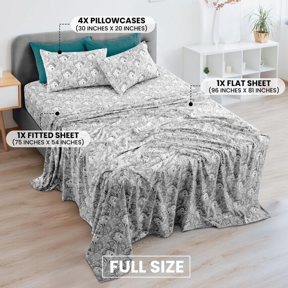 LUX Décor Paisleymuster Bettwäsche-Set – 6-teiliges ultraweiches Mikrofaser-Bettlaken mit Bettlaken, 40,6 cm tiefem Spannbetttuch und 4 Kissenbezügen, atmungsaktiv, Schlafzimmer-Dekor, Oeko-TEX