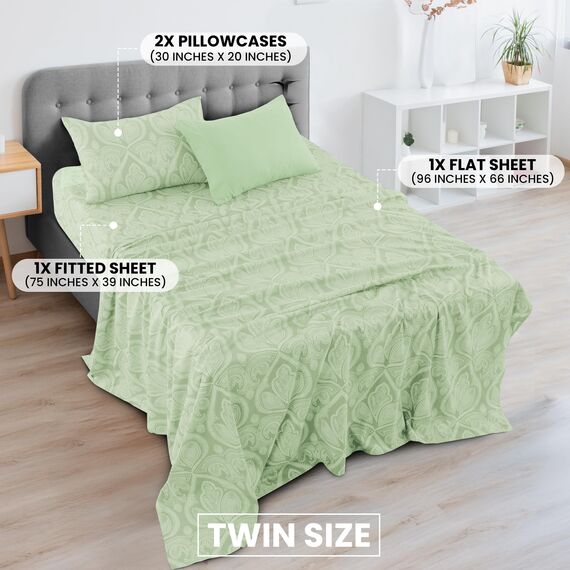 LUX Décor Paisley Bettwäsche-Set für Doppelbett, 4-teiliges ultraweiches Mikrofaser-Bettlaken mit Bettlaken, 40,6 cm tiefem Spannbetttuch und 2 Kissenbezügen, atmungsaktiv, Schlafzimmer-Dekor