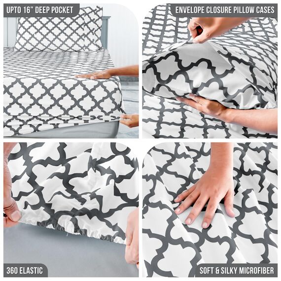 LUX Décor Bettwäsche-Set für King-Size-Betten, 4-teiliges kühlendes Bettwäsche-Set, atmungsaktiv, Hotel-Stil, Mikrofaser, Tiefe Taschen, leicht anzubringen, weich und knitterfrei, Öko-Tex