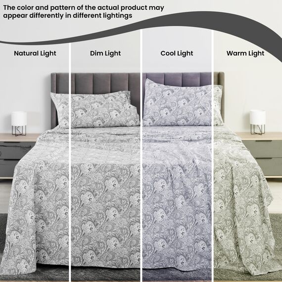 LUX Décor Paisleymuster Bettwäsche-Set – 6-teiliges ultraweiches Mikrofaser-Bettlaken mit Bettlaken, 40,6 cm tiefem Spannbetttuch und 4 Kissenbezügen, atmungsaktiv, Schlafzimmer-Dekor, Oeko-TEX