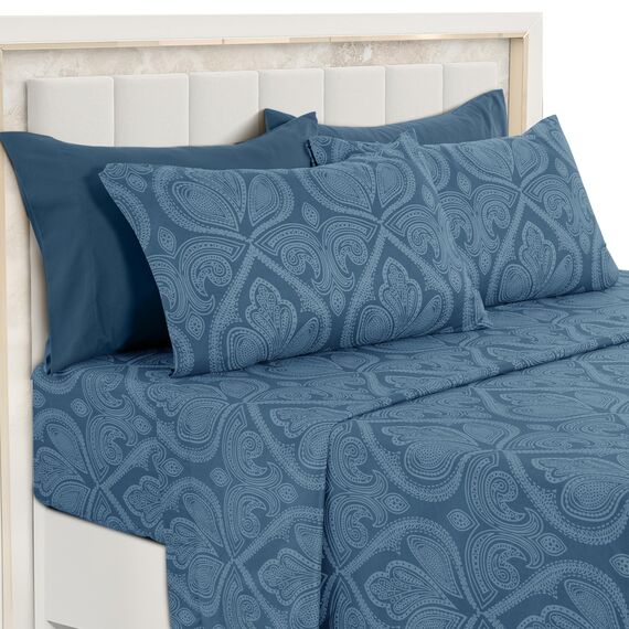 LUX Décor Paisleymuster Bettwäsche-Set – 6-teiliges ultraweiches Mikrofaser-Bettlaken mit Bettlaken, 40,6 cm tiefem Spannbetttuch und 4 Kissenbezügen, atmungsaktiv, Schlafzimmer-Dekor, Oeko-TEX