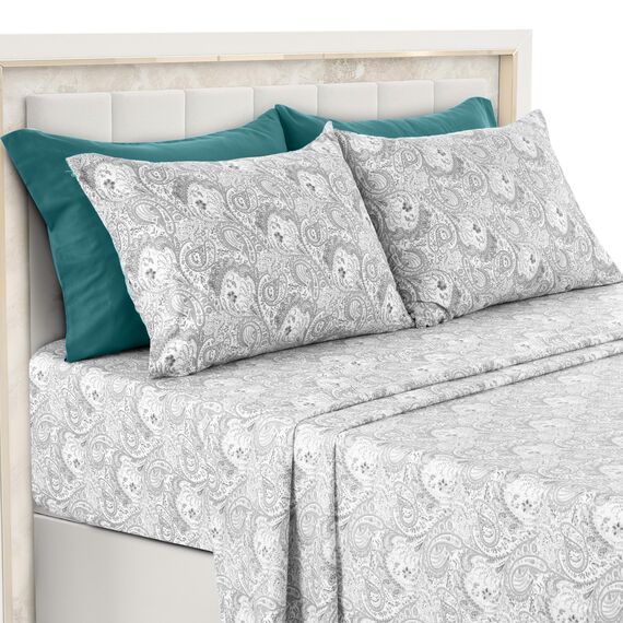 LUX Décor Paisleymuster Bettwäsche-Set – 6-teiliges ultraweiches Mikrofaser-Bettlaken mit Bettlaken, 40,6 cm tiefem Spannbetttuch und 4 Kissenbezügen, atmungsaktiv, Schlafzimmer-Dekor, Oeko-TEX