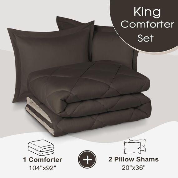 Basic Beyond Bettwäsche-Set für King-Size-Bett, wendbar, für alle Jahreszeiten, 1 Bettdecke (264,2 x 233,7 cm) und 2 Kissenbezüge (50,8 x 91,4 cm + 5 cm), Braun/Elfenbein