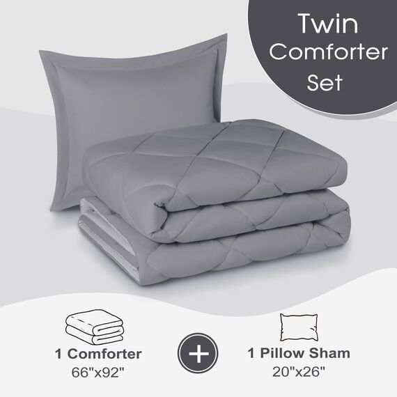 Basic Beyond Bettwäsche-Set für Doppelbetten – wendbare Bettdecke für Doppelbetten in Grau/Anthrazit, 2,5 x 167,6 x 233,7 cm und 2,5 x 50,8 x 66 cm Kissenbezüge