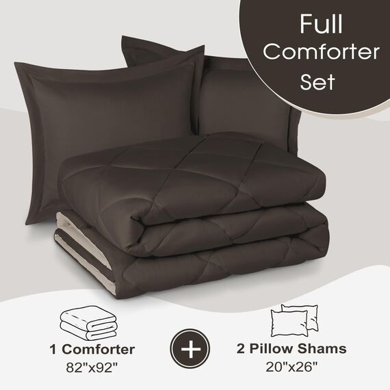 Basic Beyond Bettwäsche-Set für Doppelbett, wendbar, 1 Bettdecke (208,3 x 233,7 cm) und 2 Kissenbezüge (50,8 x 66 cm + 5 cm), Braun/Elfenbeinfarben