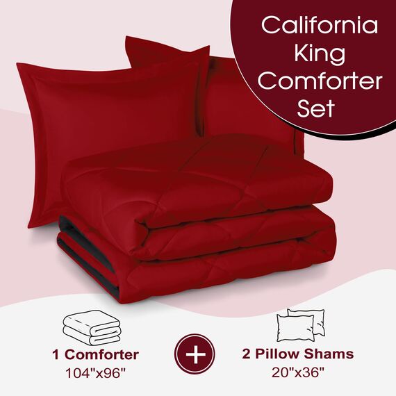 Basic Beyond Bettwäsche-Set für California King-Size, für alle Jahreszeiten, 1 Bettdecke (264,2 x 243,8 cm) und 2 Kissenbezüge (50,8 x 91,4 cm + 5 cm), Rot/Schwarz