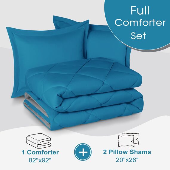 Basic Beyond Bettwäsche-Set für Doppelbett, wendbar, 1 Bettdecke (208,3 x 233,7 cm) und 2 Kissenbezüge (50,8 x 66 cm + 5 cm), Blau