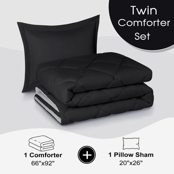 Basic Beyond Down Alternatives Bettdecken-Set, wendbar, für alle Jahreszeiten Twin schwarz/grau