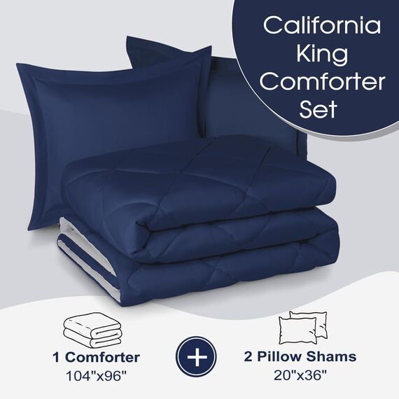 Basic Beyond Bettwäsche-Set für California King-Size, für alle Jahreszeiten, 1 Bettdecke (264,2 x 243,8 cm) und 2 Kissenbezüge (50,8 x 91,4 cm + 5 cm), Marineblau