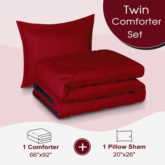 Basic Beyond Daunen-Alternativ-Bettwäsche-Set (Doppelbett, Schwarz/Rot) – wendbare Bettdecke mit 1 Kissenbezug für alle Jahreszeiten