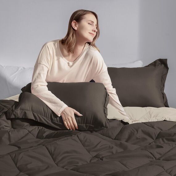 Basic Beyond Bettwäsche-Set für King-Size-Bett, wendbar, für alle Jahreszeiten, 1 Bettdecke (264,2 x 233,7 cm) und 2 Kissenbezüge (50,8 x 91,4 cm + 5 cm), Braun/Elfenbein