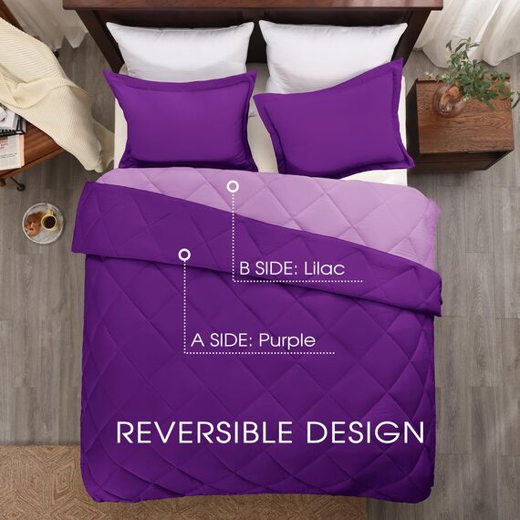 Basic Beyond Bettwäsche-Set für Queen-Size-Bett, wendbar, Bettdecke (223,5 x 233,7 cm) und 2 Kissenbezüge (50,8 x 66 cm + 5 cm), für alle Jahreszeiten, Violett/Flieder