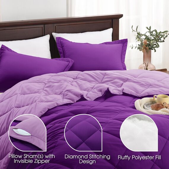 Basic Beyond Bettwäsche-Set für King-Size-Bett, wendbar, Bettdecke (264,2 x 233,7 cm) + 2 Kissenbezüge (50,8 x 91,4 cm), Violett
