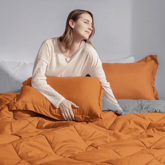 Basic Beyond Bettwäsche-Set für Queen-Size-Bett, wendbar, für alle Jahreszeiten, 2-teilig, Burnt Orange