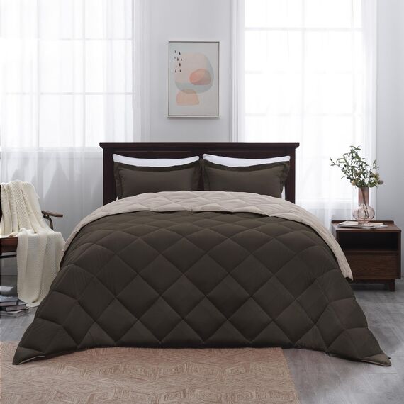 Basic Beyond Bettwäsche-Set für King-Size-Bett, wendbar, für alle Jahreszeiten, 1 Bettdecke (264,2 x 233,7 cm) und 2 Kissenbezüge (50,8 x 91,4 cm + 5 cm), Braun/Elfenbein