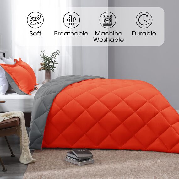 Basic Beyond Bettwäsche-Set für Doppelbett, wendbar, für alle Jahreszeiten, 1 Bettdecke (167,6 x 233,7 cm) und 1 Kissenbezug (50,8 x 66 cm + 5 cm), Orange/Anthrazit