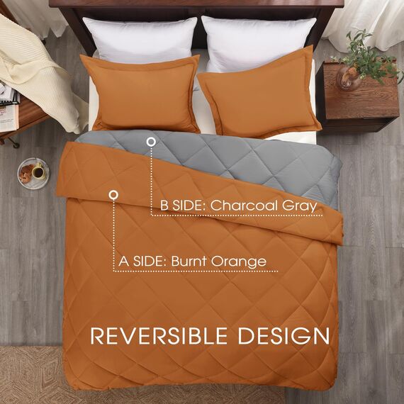 Basic Beyond Bettwäsche-Set für King-Size-Bett, wendbar, für alle Jahreszeiten, Bettdecke (264,2 x 233,7 cm) und 2 Kissenbezüge (50,8 x 91,4 cm), Burnt Orange