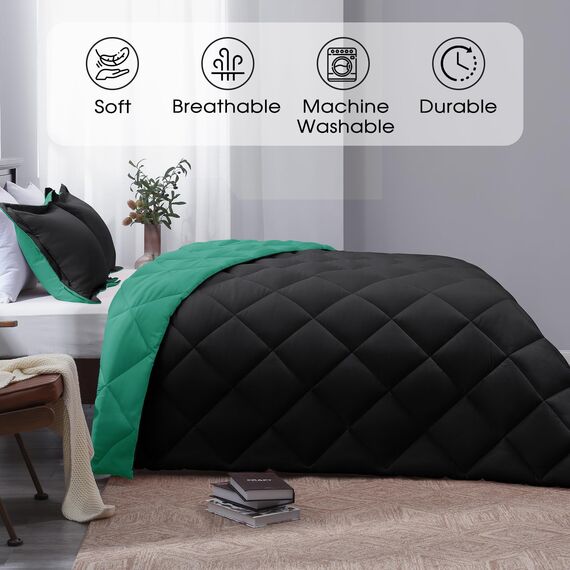 Basic Beyond Bettwäsche-Set für King-Size-Bett, wendbar, für alle Jahreszeiten, 1 Bettdecke (264,2 x 233,7 cm) und 2 Kissenbezüge (50,8 x 91,4 cm + 5 cm), Grün (Minzblatt) / Schwarz