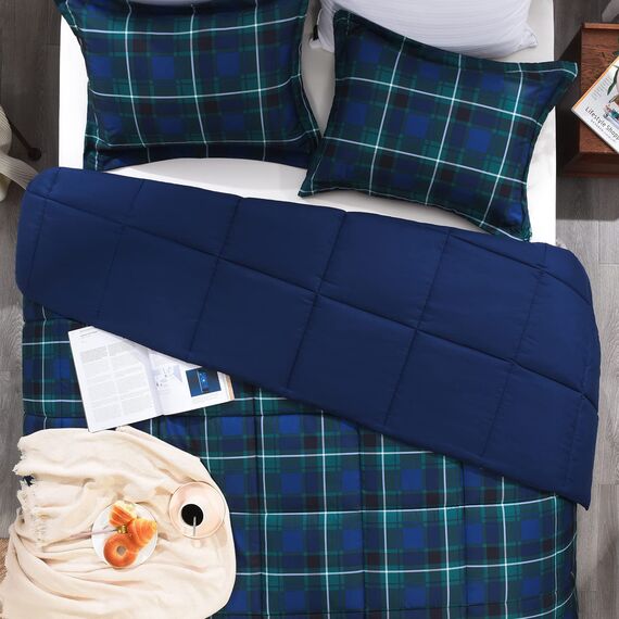 Basic Beyond QueenSizeBettwäscheSet – marineblaues und grünes Büffelkariertes BettdeckenSet für QueenSizeDaunenAlternative Bettdecke für QueenSizeBetten für alle Jahreszeiten (1 Bettdecke
