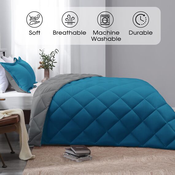 Basic Beyond Bettwäsche-Set für Doppelbett, wendbar, 1 Bettdecke (208,3 x 233,7 cm) und 2 Kissenbezüge (50,8 x 66 cm + 5 cm), Blau