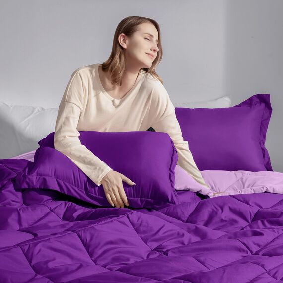 Basic Beyond Bettwäsche-Set für Queen-Size-Bett, wendbar, Bettdecke (223,5 x 233,7 cm) und 2 Kissenbezüge (50,8 x 66 cm + 5 cm), für alle Jahreszeiten, Violett/Flieder