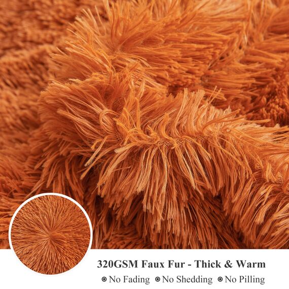 XeGe Flauschiger Kunstfell-Bettbezug, Queen-Size-Größe, luxuriöser zotteliger Plüsch, gebranntes Orange, 1 Stück, weicher pelziger flauschiger Samt, Terrakotta-Bettwäsche mit Reißverschluss für