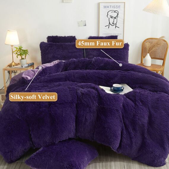 XeGe Kuscheliger zotteliger Plüsch-Bettbezug, 1 x flauschiger Kunstfell-Bettbezug, luxuriös, weich, flauschig, pelzig, einfarbig, Bettwäsche für Mädchen und Damen, Schlafzimmer, Reißverschluss