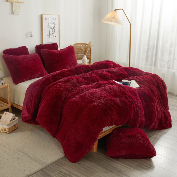 XeGe Flauschiger Plüsch-Bettbezug, zottelig, luxuriös, weich, pelzig, einfarbig, 1 gemütliches Kunstfell-Bettwäsche für Mädchen und Damen, Schlafzimmer (1 flauschiger Bettbezug), Reißverschluss