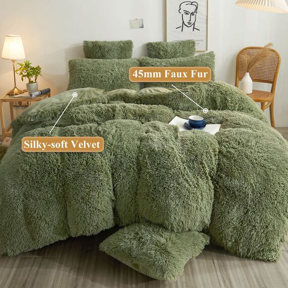 XeGe Kuscheliger zotteliger Plüsch-Bettbezug, 1 x flauschiger Kunstfell-Bettbezug, luxuriös, weich, flauschig, pelzig, einfarbig, Bettwäsche für Mädchen und Damen, Schlafzimmer, Reißverschluss