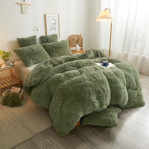 XeGe Kuscheliger zotteliger Plüsch-Bettbezug, 1 x flauschiger Kunstfell-Bettbezug, luxuriös, weich, flauschig, pelzig, einfarbig, Bettwäsche für Mädchen und Damen, Schlafzimmer, Reißverschluss