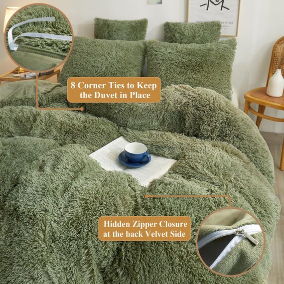 XeGe Kuscheliger zotteliger Plüsch-Bettbezug, 1 x flauschiger Kunstfell-Bettbezug, luxuriös, weich, flauschig, pelzig, einfarbig, Bettwäsche für Mädchen und Damen, Schlafzimmer, Reißverschluss