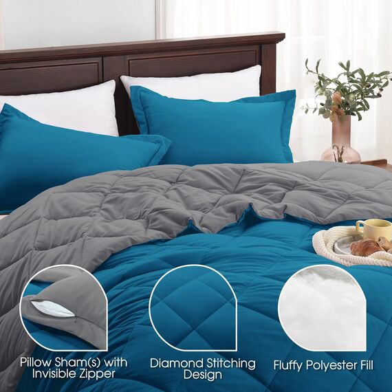 Basic Beyond Bettwäsche-Set für King-Size-Bett, wendbar, für alle Jahreszeiten, Algierblau/Anthrazit