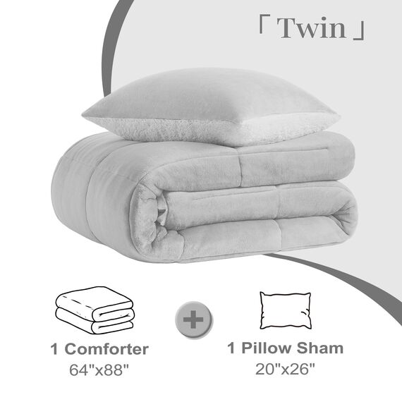 Basic Beyond Twin-Bettwäsche-Set – Micromink Fleece, Sherpa-Bettdecke für Doppelbett, weich und warm, Doppelbett-Bettwäsche-Set für Mädchen und Jungen im Winter, grau, 162,6 x 223,5 cm