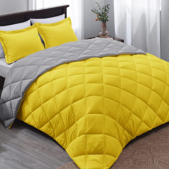 Basic Beyond Bettwäsche-Set für Doppelbett, wendbar, für das ganze Jahr, 1 Bettdecke und 1 Kissenbezug, Gelb/Grau
