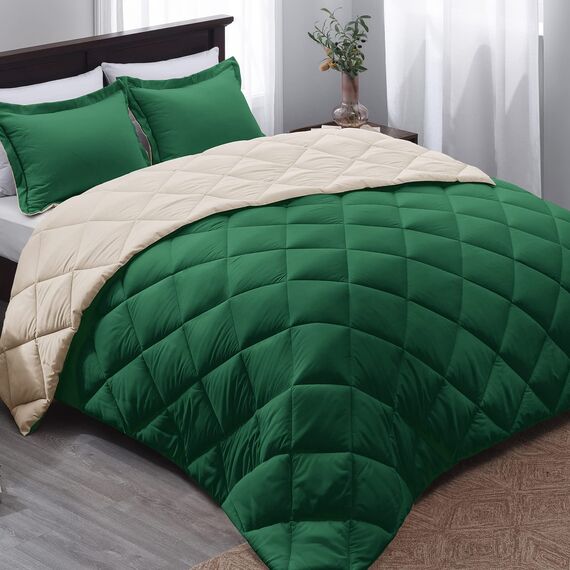 Basic Beyond Bettwäsche-Set für King-Size-Betten, Daunen-Alternative, wendbar, 1 Bettdecke (264,2 x 233,7 cm) mit 2 Kissenbezügen, Waldgrün