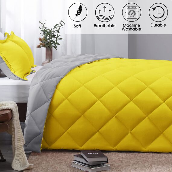 Basic Beyond Bettwäsche-Set für Doppelbett, wendbar, für das ganze Jahr, 1 Bettdecke und 1 Kissenbezug, Gelb/Grau
