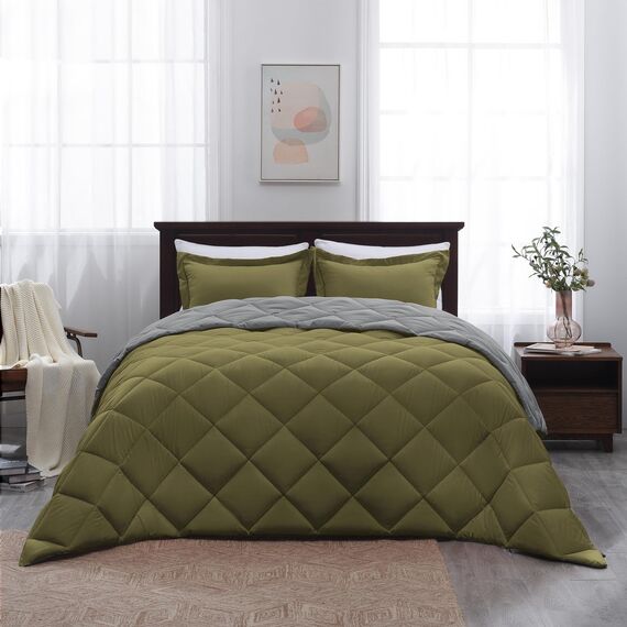 Basic Beyond Bettwäsche-Set für California King-Size, für alle Jahreszeiten, 1 Bettdecke (264,2 x 243,8 cm) und 2 Kissenbezüge (50,8 x 91,4 cm + 5 cm), Olivgrün/Anthrazit